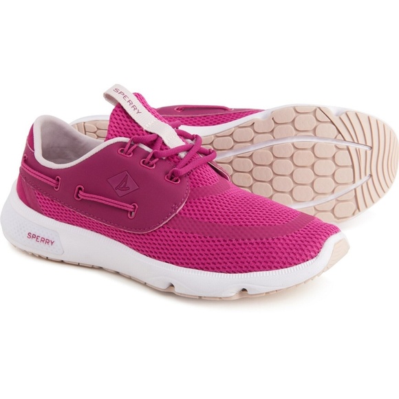 *NEW in box* Size 8.5 Sperry Women 7 Seas 3-Eye Magenta Mesh Upper Sneakers - Picture 1 of 7